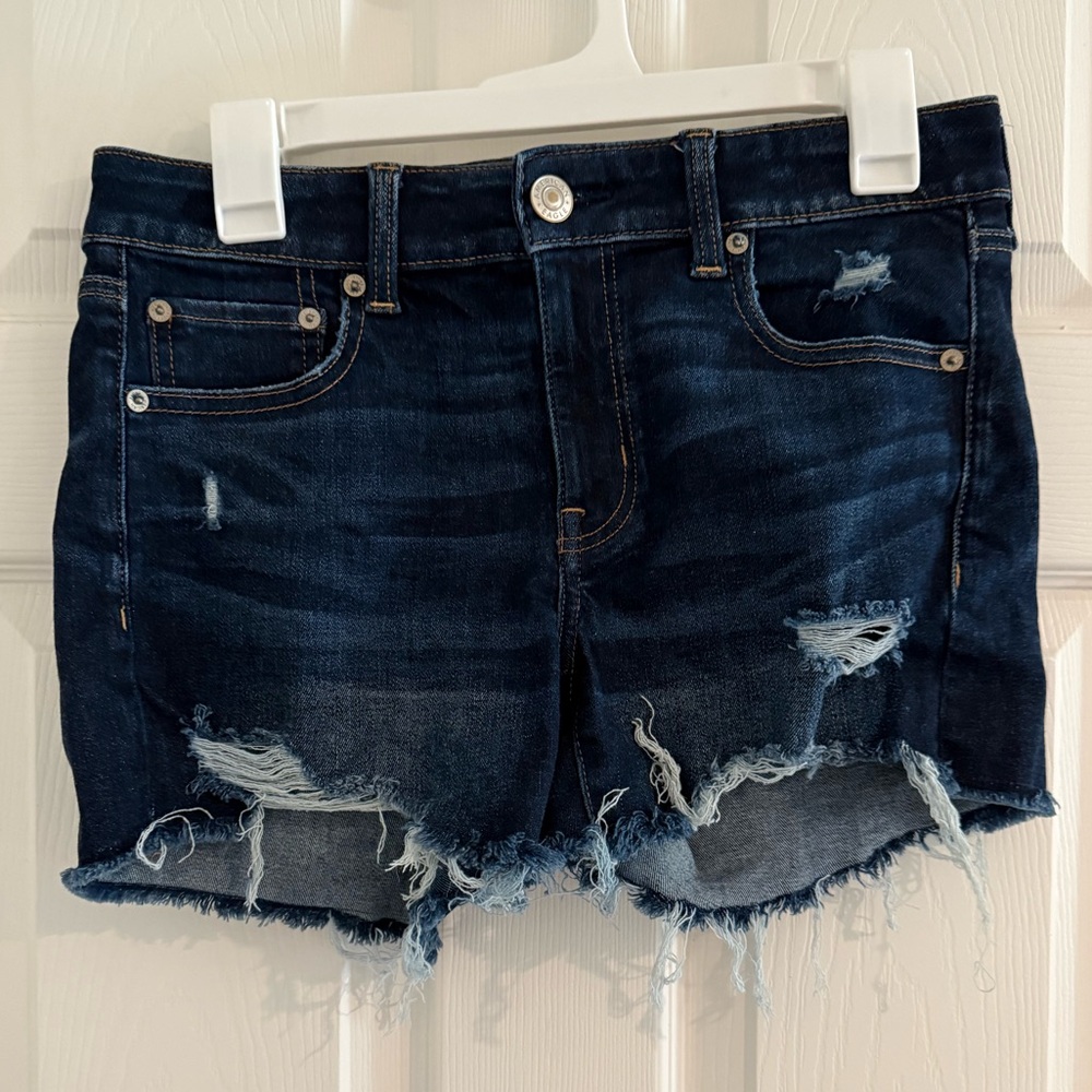 American Eagle Outfitters Dark Blue Distressed Jean Shorts